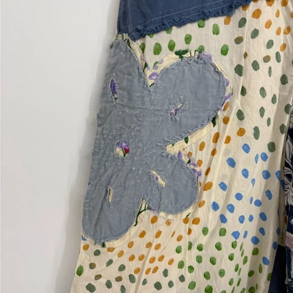 Easel Patch Me If You Can Patchwork Paradise Wide Leg Pants in Blue and Cream - Picture 5 of 12